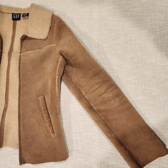 GAP Tan Leather Vintage Jacket - Aviator Bomber Pilot Sheepskin Style - Picture 3 of 10